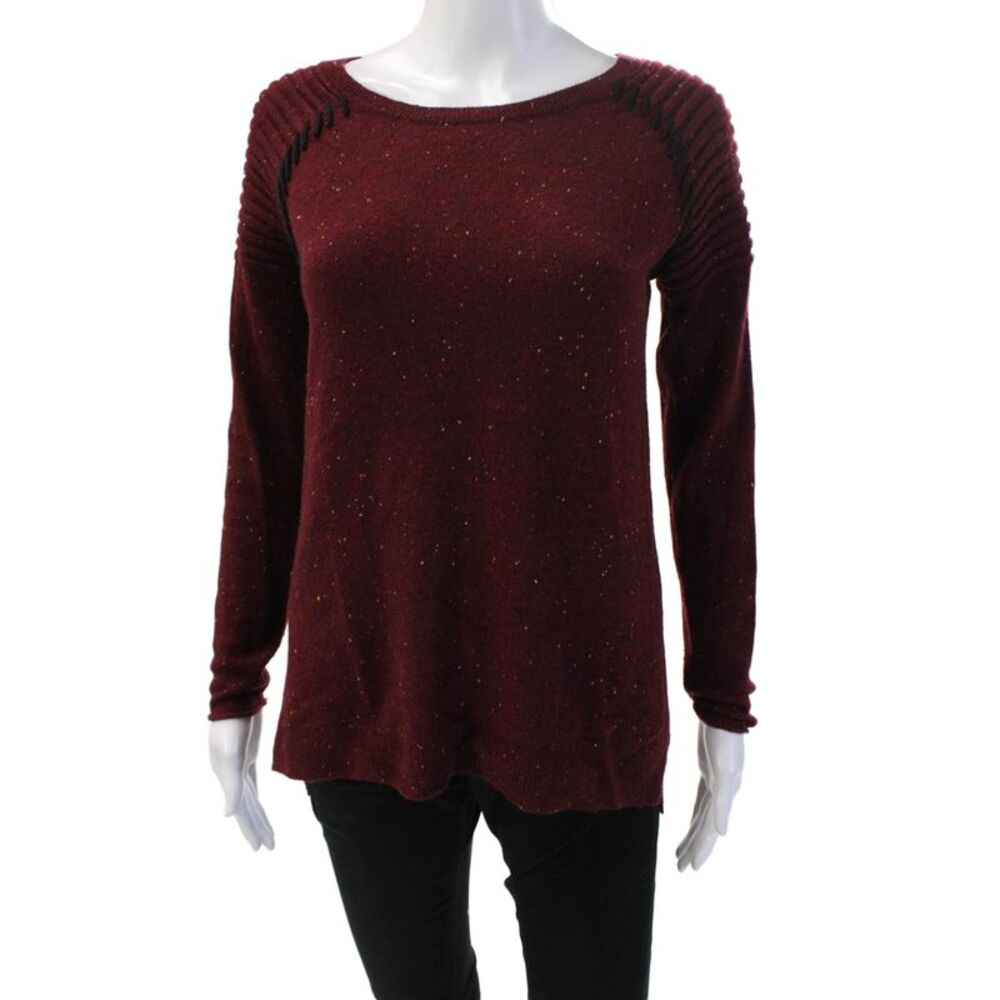 A.M. Women Pullover Cashmere Round Neck Long Sleeve Red Sweater Size XS